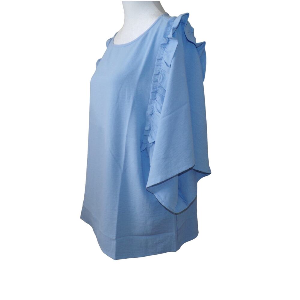 Light Blue Blouse Ruffle Detail 100% Polyester Size XL - Picture 2 of 2